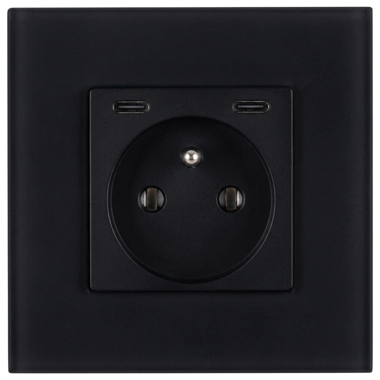 Stopcontact Glazen Mat + Dubbele USB C+C-Lader 20W Zwart MIUUN