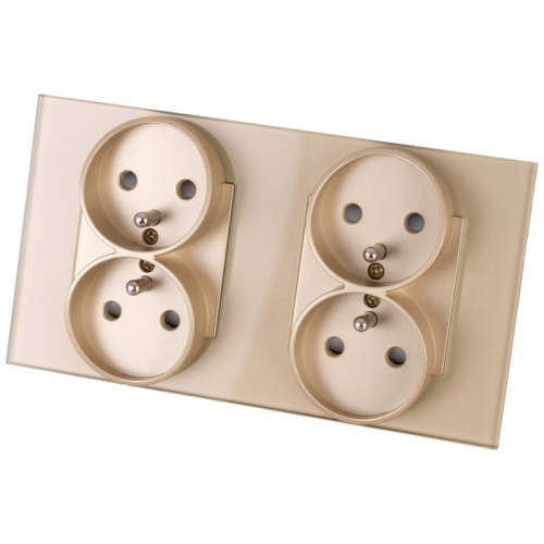 Dubbel Glazen Stopcontact Goud Set Afdekraam En 2 X Dubbel Stopcontact