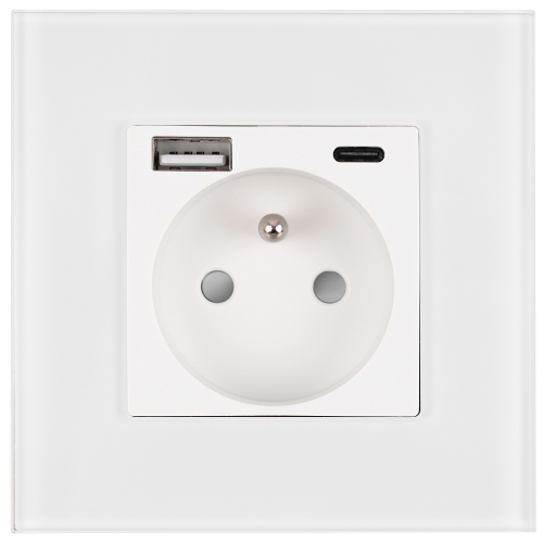 Matglazen Stopcontact Met Aardpen + Dubbele USB A+C-Lader 20W MIUUN