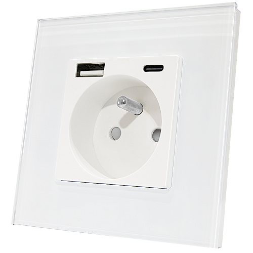 Matglazen Stopcontact Met Aardpen + Dubbele USB A+C-Lader 20W MIUUN