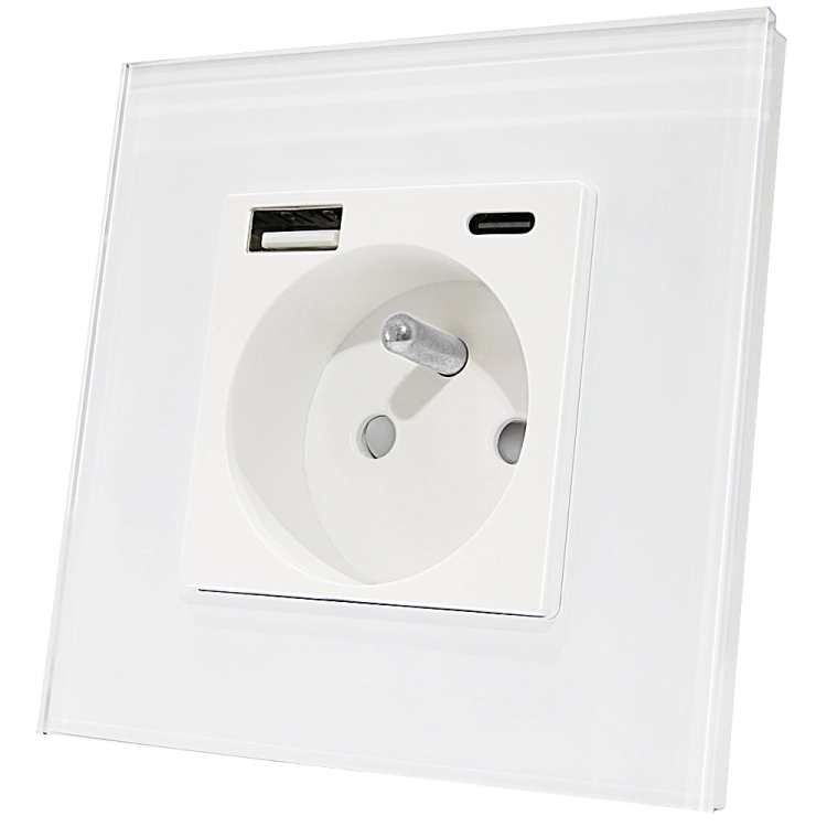 Matglazen Stopcontact Met Aardpen + Dubbele USB A+C-Lader 20W MIUUN