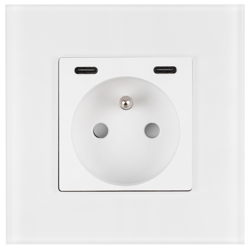 Matglazen Stopcontact + Dubbele USB C+C-Lader 20W Wit MIUUN
