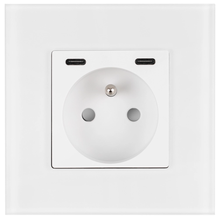 Matglazen Stopcontact + Dubbele USB C+C-Lader 20W Wit MIUUN