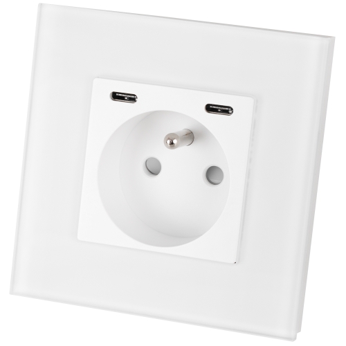 Matglazen Stopcontact + Dubbele USB C+C-Lader 20W Wit MIUUN