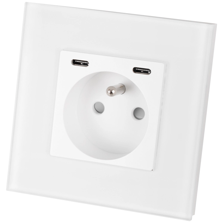 Matglazen Stopcontact + Dubbele USB C+C-Lader 20W Wit MIUUN