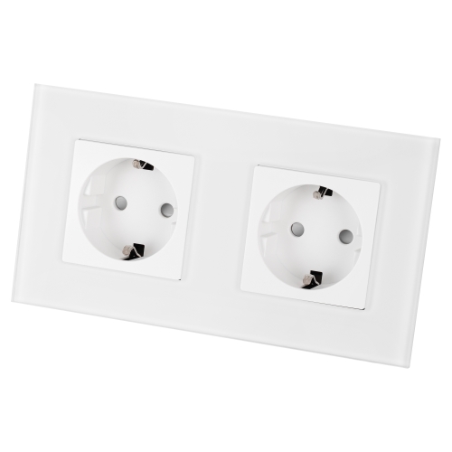 Dubbel Matglazen Schuko-Stopcontact Wit En Tweevoudig Afdekraam 2 X Stopcontact