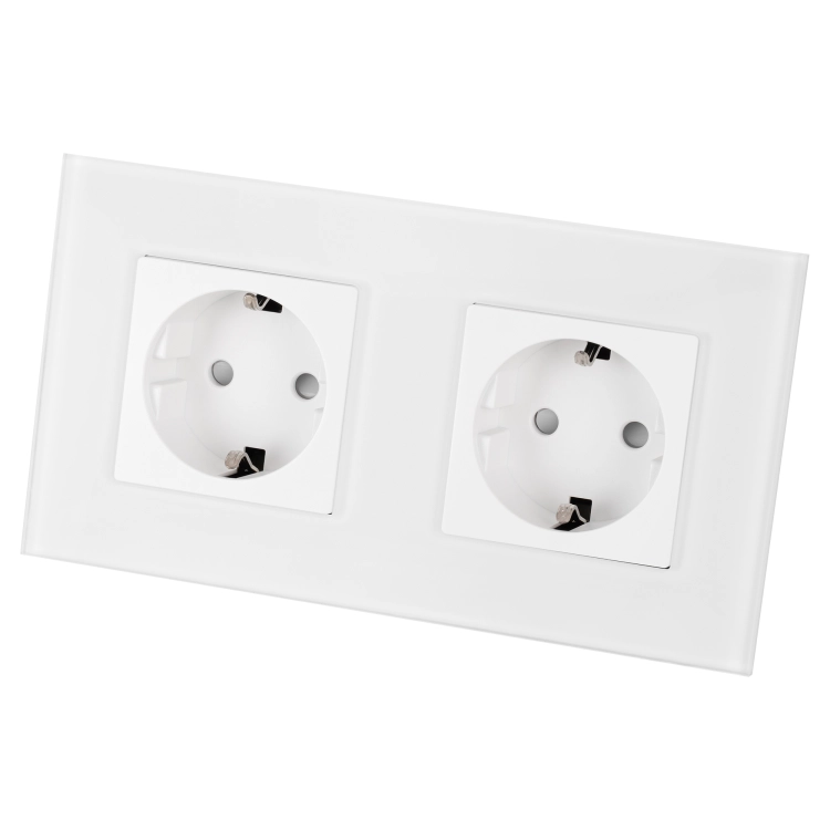 Dubbel Matglazen Schuko-Stopcontact Wit En Tweevoudig Afdekraam 2 X Stopcontact