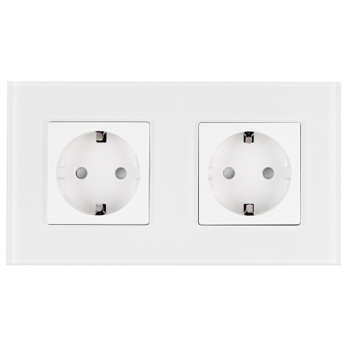 Dubbel Matglazen Schuko-Stopcontact Wit En Tweevoudig Afdekraam 2 X Stopcontact