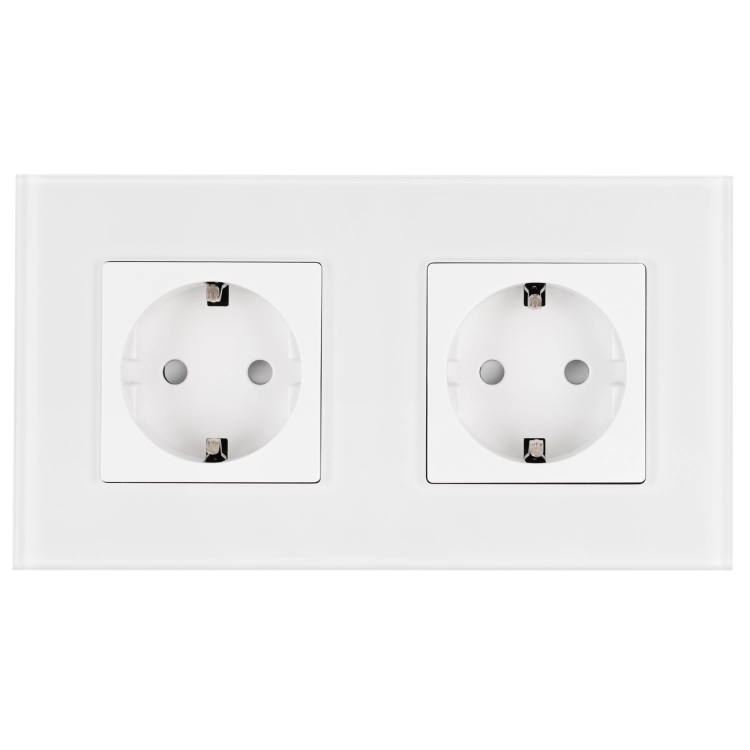Dubbel Matglazen Schuko-Stopcontact Wit En Tweevoudig Afdekraam 2 X Stopcontact