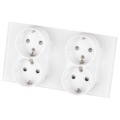 Viervoudig Matglazen Schuko-Stopcontact Wit En Tweevoudig Afdekraam 2 X Stopcontact