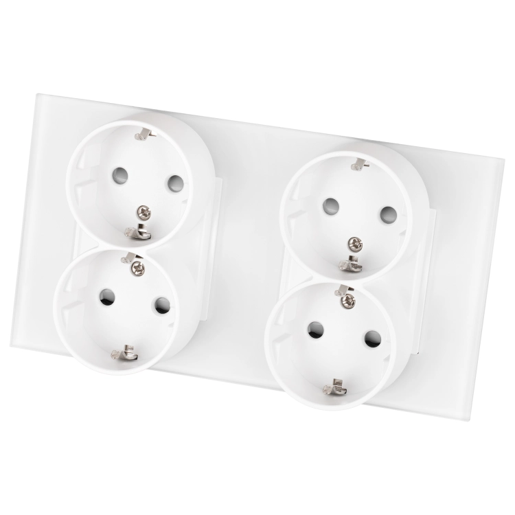 Viervoudig Matglazen Schuko-Stopcontact Wit En Tweevoudig Afdekraam 2 X Stopcontact