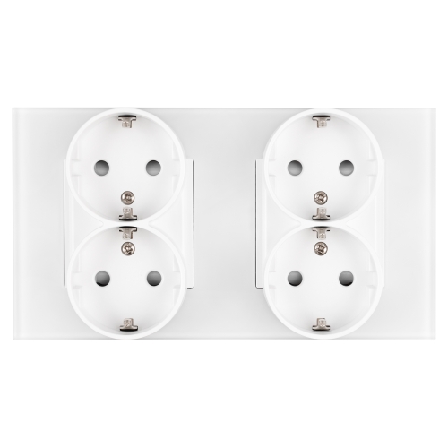 Viervoudig Matglazen Schuko-Stopcontact Wit En Tweevoudig Afdekraam 2 X Stopcontact