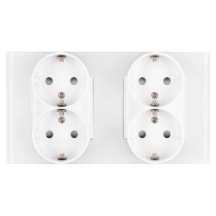Viervoudig Matglazen Schuko-Stopcontact Wit En Tweevoudig Afdekraam 2 X Stopcontact