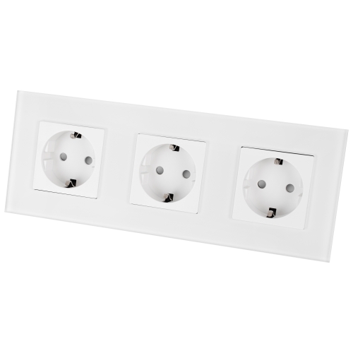 Drievoudig Matglazen Schuko-Stopcontact Wit Drievoudig Afdekraam En 3 X Stopcontact