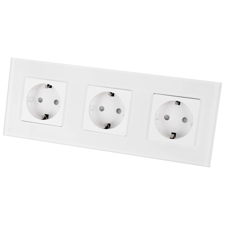 Drievoudig Matglazen Schuko-Stopcontact Wit Drievoudig Afdekraam En 3 X Stopcontact