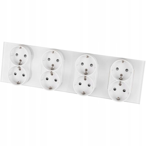 Viervoudig Schuko-Stopcontact Glas Wit Viervoudig Afdekraam En 4 X Stopcontact