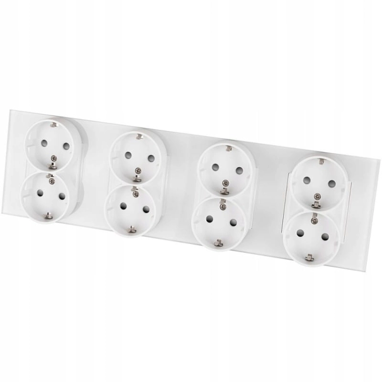 Viervoudig Schuko-Stopcontact Glas Wit Viervoudig Afdekraam En 4 X Stopcontact