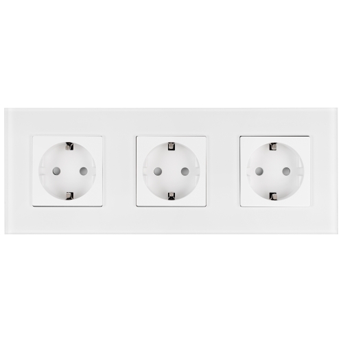 Drievoudig Matglazen Schuko-Stopcontact Wit Drievoudig Afdekraam En 3 X Stopcontact