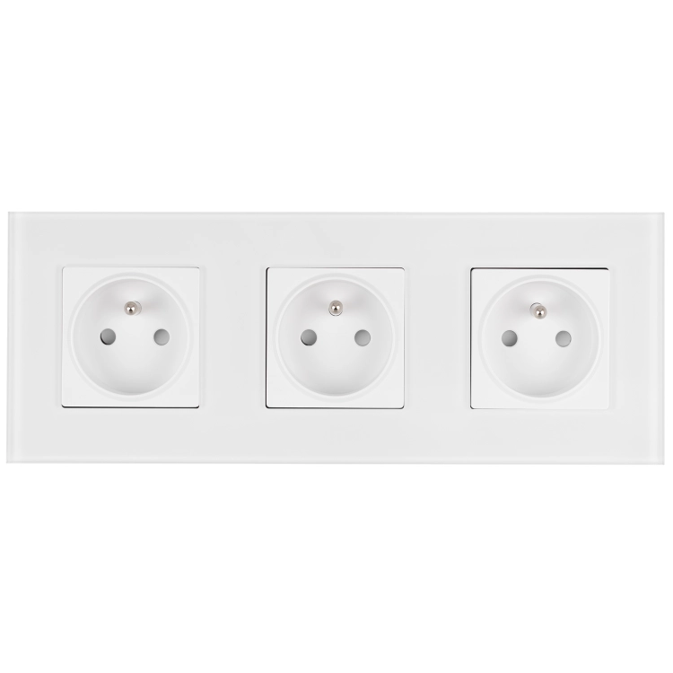 Drievoudig Stopcontact Glazen Mat Wit Drievoudig Afdekraam En 3 X Stopcontact MIUUN
