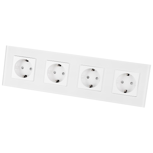 Viervoudig Stopcontact Glazen Mat Schuko Wit Viervoudig Afdekraam En 4 X Stopcontact