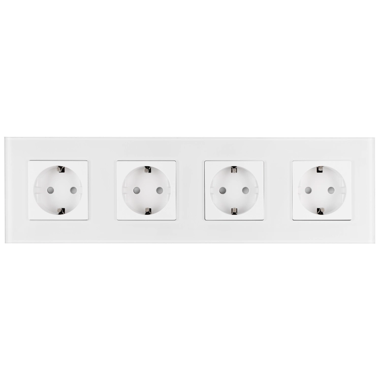 Viervoudig Stopcontact Glazen Mat Schuko Wit Viervoudig Afdekraam En 4 X Stopcontact