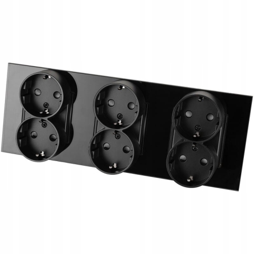 Drievoudig Dubbel Schuko-Stopcontact Glas Zwart Drievoudig Afdekraam