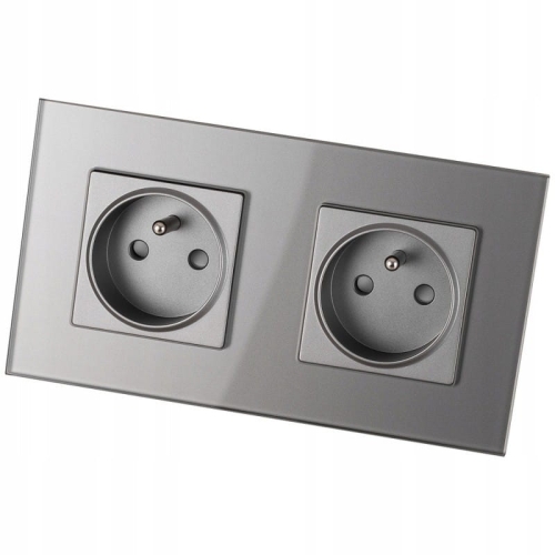 Dubbel Glazen Stopcontact Grafiet Set Tweevoudig Afdekraam En 2 X Enkel Stopcontact MIUUN
