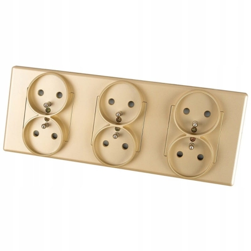 Drievoudig Stopcontact Goud Set Drievoudig PVC-Afdekraam En 3 X Dubbel Stopcontact MIUUN