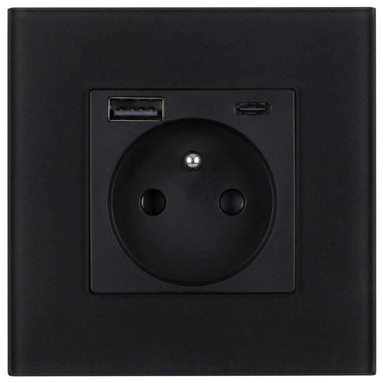 Stopcontact Glazen Mat Met Aardpen + Dubbele USB A+C-Lader 20W MIUUN