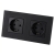 Dubbel Schuko-Stopcontact Glazen Mat Zwart En Tweevoudig Afdekraam 2 X Stopcontact