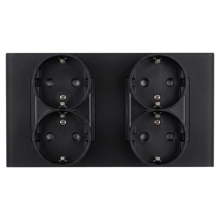 Stopcontact Viervoudig Glazen Mat Schuko Zwart En Tweevoudig Afdekraam 2 X Stopcontact
