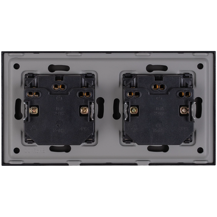 Stopcontact Viervoudig Glazen Mat Schuko Zwart En Tweevoudig Afdekraam 2 X Stopcontact