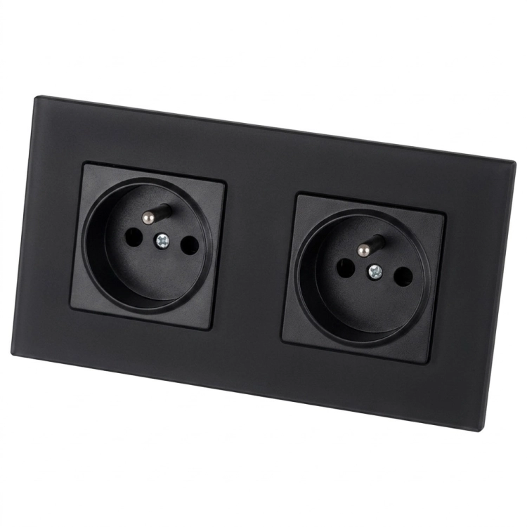 Stopcontact Dubbel Glazen Mat Zwart En Tweevoudig Afdekraam 2 X Stopcontact MIUUN