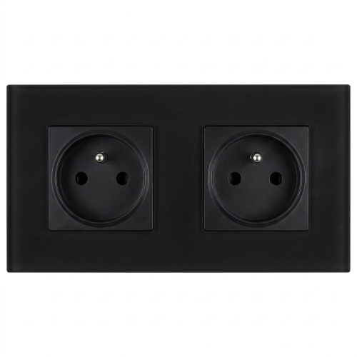 Stopcontact Dubbel Glazen Mat Zwart En Tweevoudig Afdekraam 2 X Stopcontact MIUUN