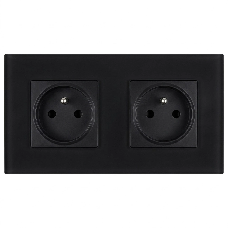 Stopcontact Dubbel Glazen Mat Zwart En Tweevoudig Afdekraam 2 X Stopcontact MIUUN