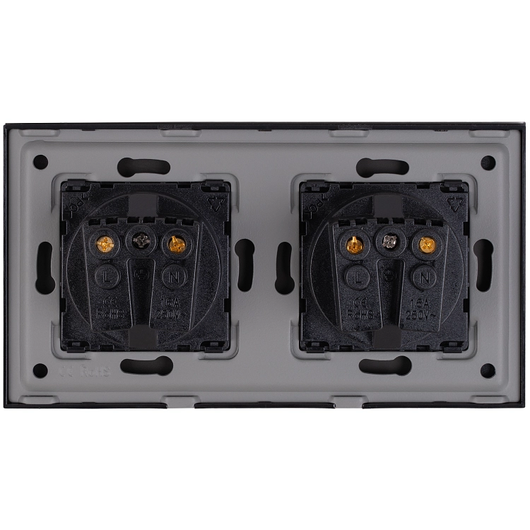 Stopcontact Dubbel Glazen Mat Zwart En Tweevoudig Afdekraam 2 X Stopcontact MIUUN