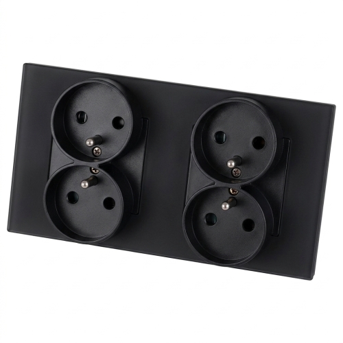 Stopcontact Viervoudig Glazen Mat Zwart En Tweevoudig Afdekraam 2 X Stopcontact MIUUN