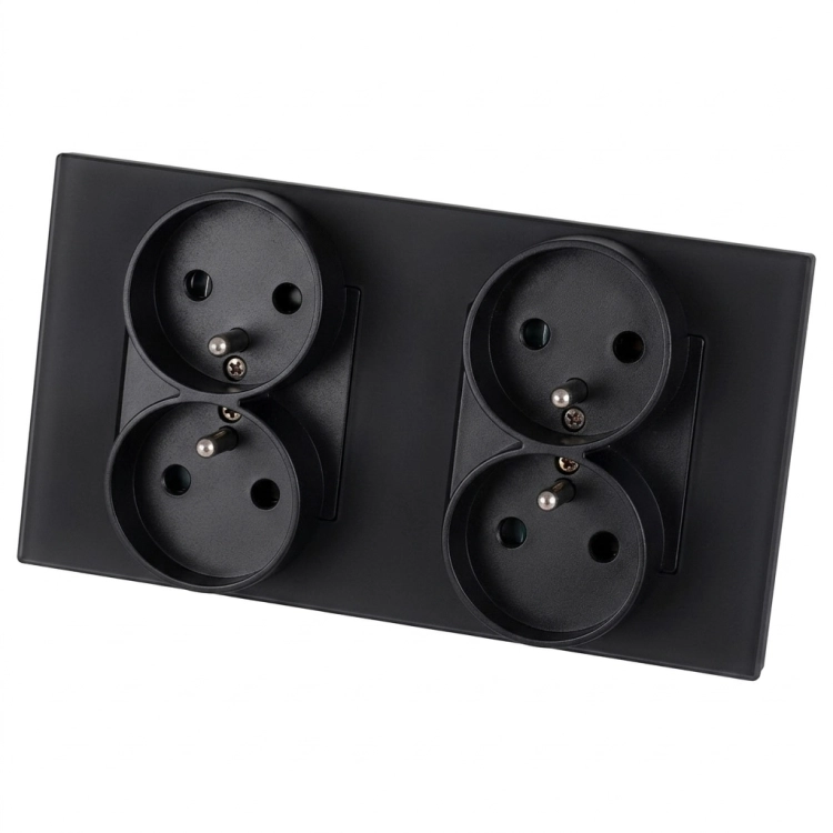 Stopcontact Viervoudig Glazen Mat Zwart En Tweevoudig Afdekraam 2 X Stopcontact MIUUN