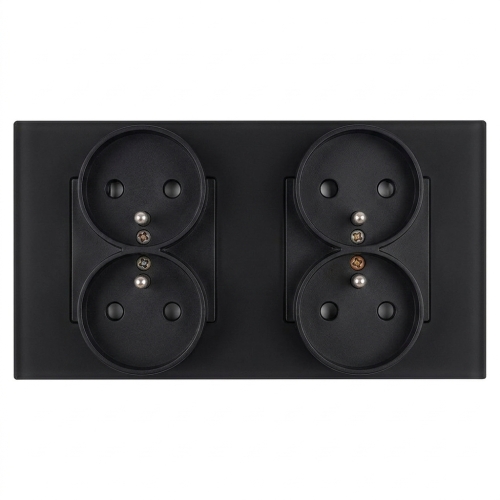 Stopcontact Viervoudig Glazen Mat Zwart En Tweevoudig Afdekraam 2 X Stopcontact MIUUN