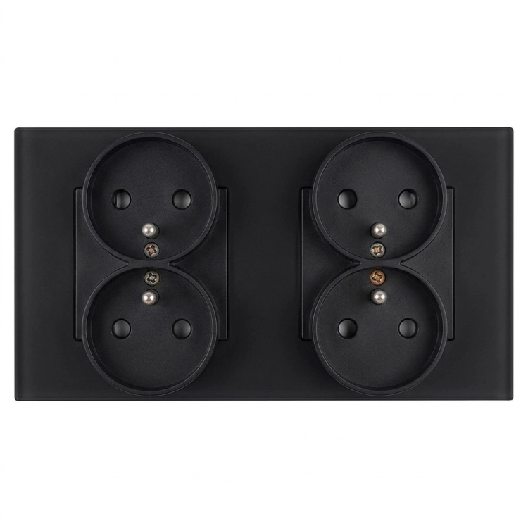 Stopcontact Viervoudig Glazen Mat Zwart En Tweevoudig Afdekraam 2 X Stopcontact MIUUN