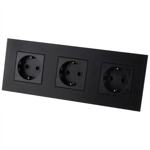 Stopcontact Drievoudig Glazen Mat Zwart Schuko Drievoudig Afdekraam En 3 X Stopcontact
