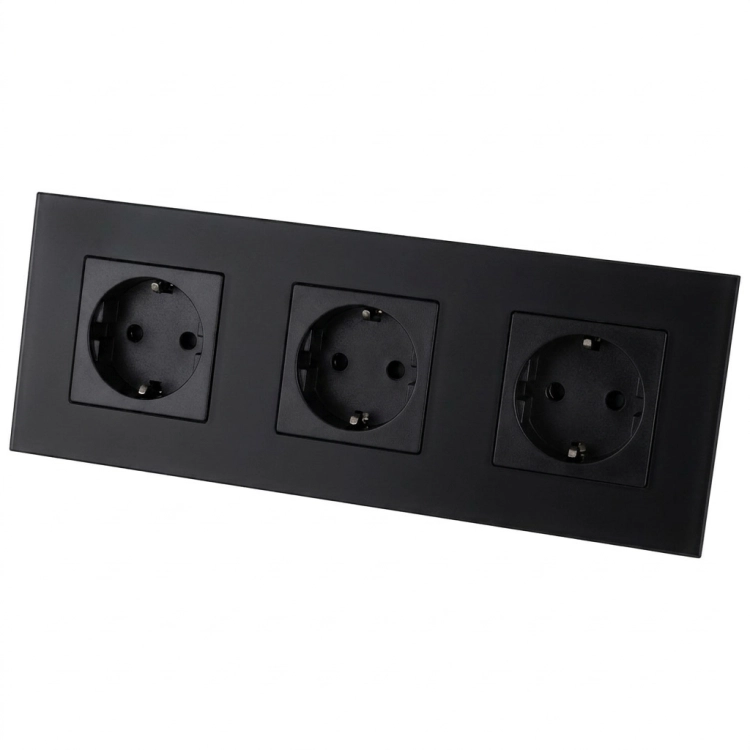 Stopcontact Drievoudig Glazen Mat Zwart Schuko Drievoudig Afdekraam En 3 X Stopcontact