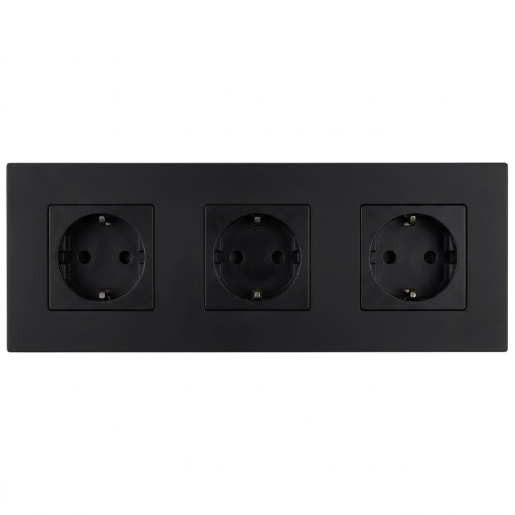 Stopcontact Drievoudig Glazen Mat Zwart Schuko Drievoudig Afdekraam En 3 X Stopcontact