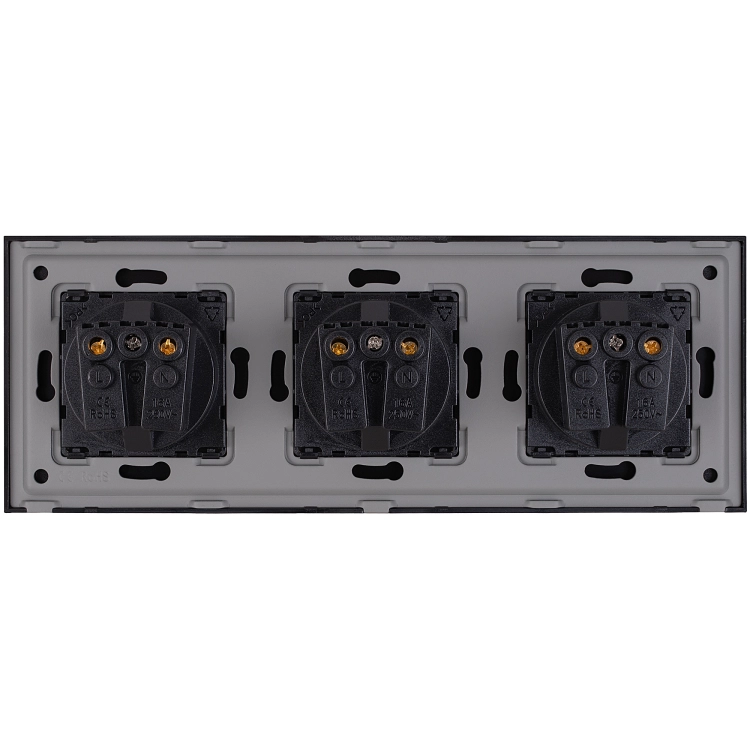 Stopcontact Drievoudig Glazen Mat Zwart Schuko Drievoudig Afdekraam En 3 X Stopcontact