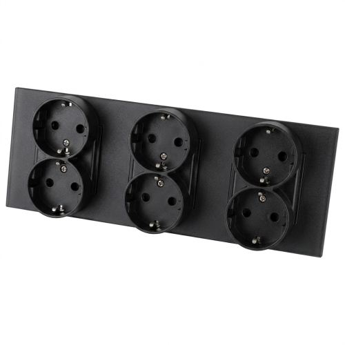 Stopcontact Drievoudig Glazen Mat Zwart Schuko Drievoudig Afdekraam En 3 X Stopcontact