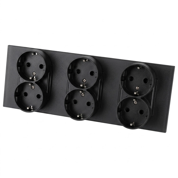 Stopcontact Drievoudig Glazen Mat Zwart Schuko Drievoudig Afdekraam En 3 X Stopcontact