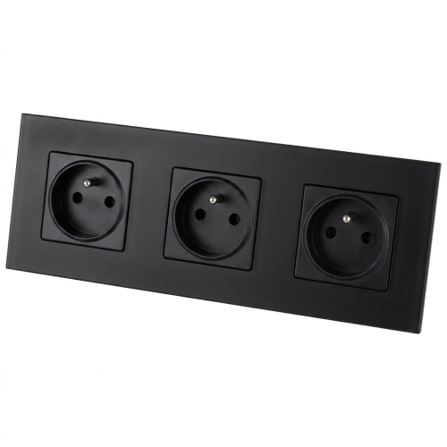 Stopcontact Drievoudig Glazen Mat Zwart Drievoudig Afdekraam En 3 X Stopcontact MIUUN