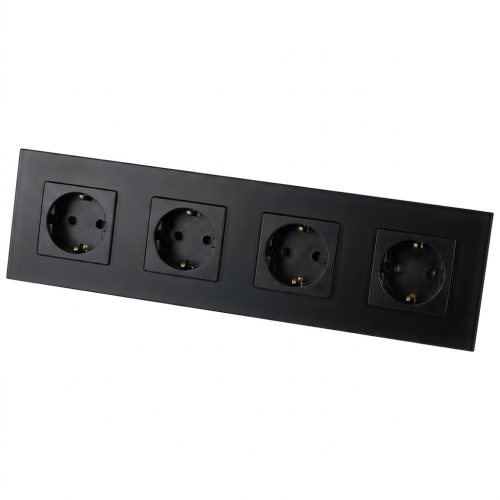 Stopcontact Viervoudig Glazen Mat Schuko Zwart Viervoudig Afdekraam En 4 X Stopcontact