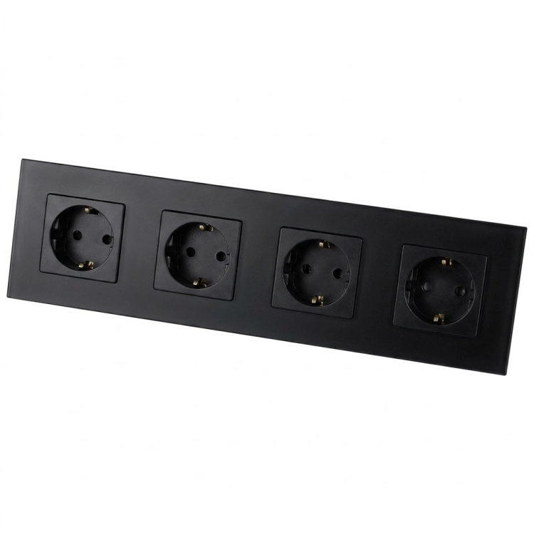 Stopcontact Viervoudig Glazen Mat Schuko Zwart Viervoudig Afdekraam En 4 X Stopcontact