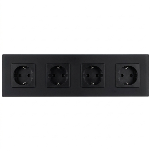 Stopcontact Viervoudig Glazen Mat Schuko Zwart Viervoudig Afdekraam En 4 X Stopcontact